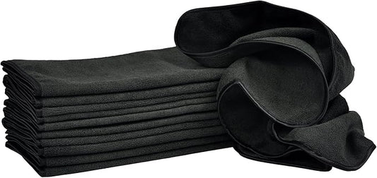 Detailer's Preference 390 GSM Premium Microfiber Towels, Ultra Soft, Lint-Free, Streak-Free, Highly Absorbent, Scratch-Free Cleaning & Drying Cloths for Auto, Home & Detailing, 16x24, 12-Pack, Black