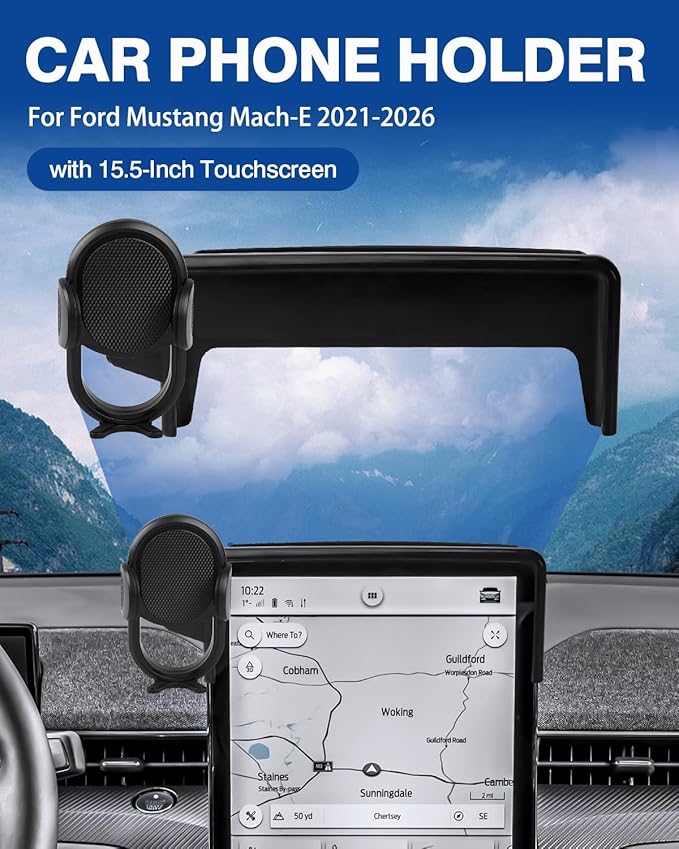 Autorder Car Phone Holder for 2021-2025 2026 Ford Mustang Mach-E Accessories Phone Mount with Dash Organizer 15.5-Inch Screen Cell Phone Automobile Cradles Hands-Free 360° Rotation