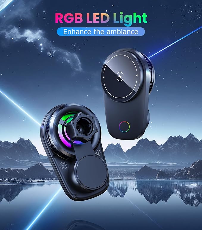 Wireless Magnetic Car Phone Holder Mount with Cooling Fan & RGB Lights, 15W Fast Charging Auto-Rotate Suction Cup Charger for iPhone 17/16/15/14/13 S25 Samsung, Car Dashboard/Windshield Mount
