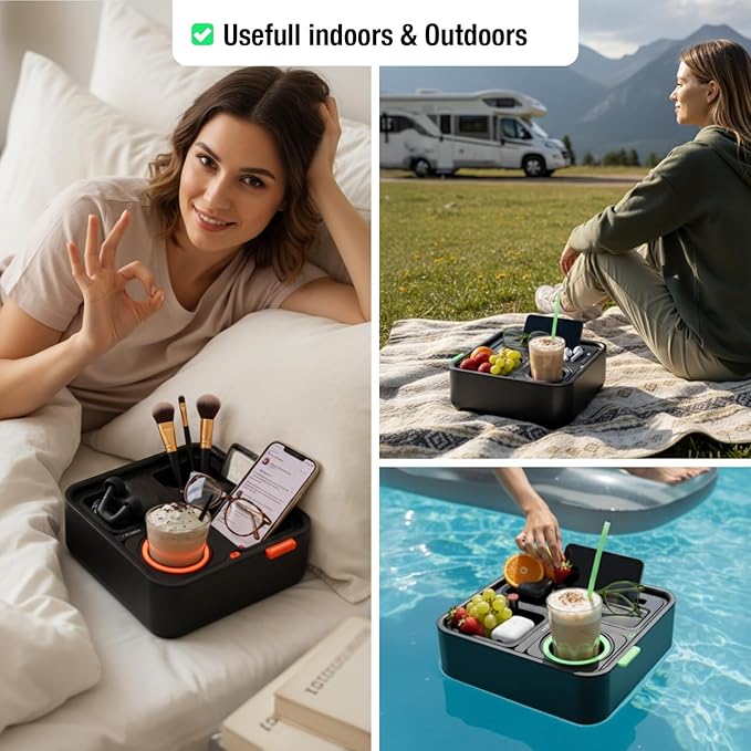 CouchConsole Original Tray - Drinks & Snacks Sofa Caddy with Armrest, Table with Phone Stand- TV Remote Control Storage and Organizer - for Living Rooms, RV, and Cars, Black/Black