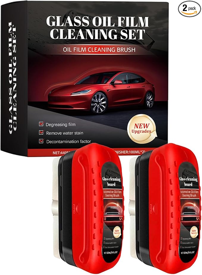 Automotive Oil Film Cleaning Brush,Reusable Car Clear Vision Glass Cleaner for Car Windows,Upgraded Anti-Rain Fog Windshield Glass Oil Film Remover,Glass Cleaning Board Improves Visibility,2PCS