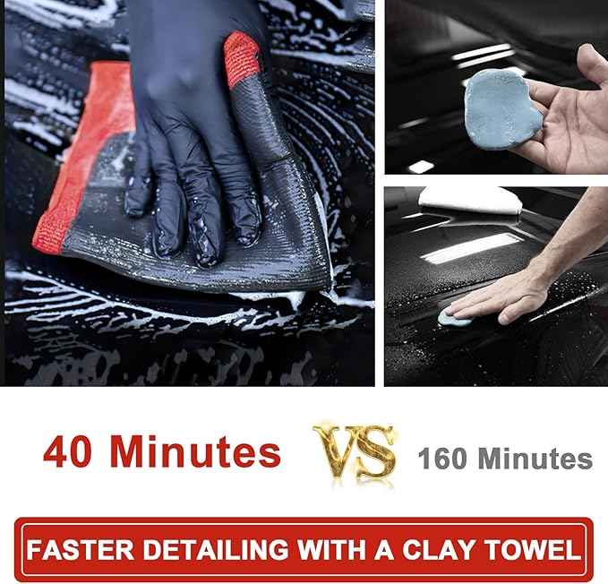 2 Pack Clay Bar Towels Auto Detailing, Fine Grade Microfiber Chamois Towel for Car DIY Detail (Red)