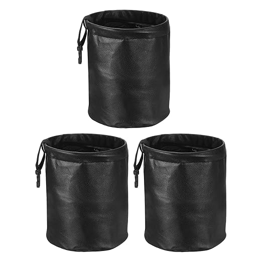 HARFINGTON 3 Packs Car Trash Can 0.9 Gallon Foldable Leak-Proof Garbage Organizer Portable Hanging Waterproof Truck Trash Bins for Van Automotive Vehicle Front Seat, Black