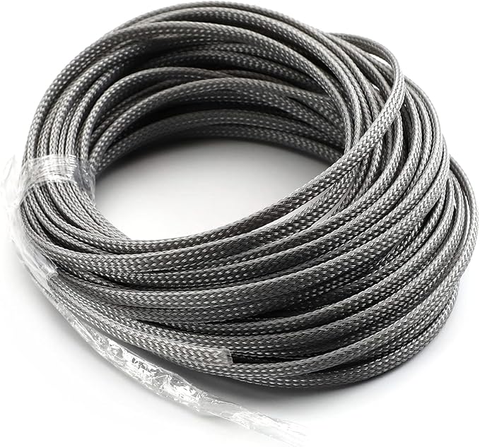 Aicosineg 32.8ft PET Flexible Braided Cable Sleeve 0.16inch Width Wire Loom Sleeving and Organizer Flexible Wire Mesh Sleeve Wrap Protector for TV Audio PC Cords from Pets Chewing Grey