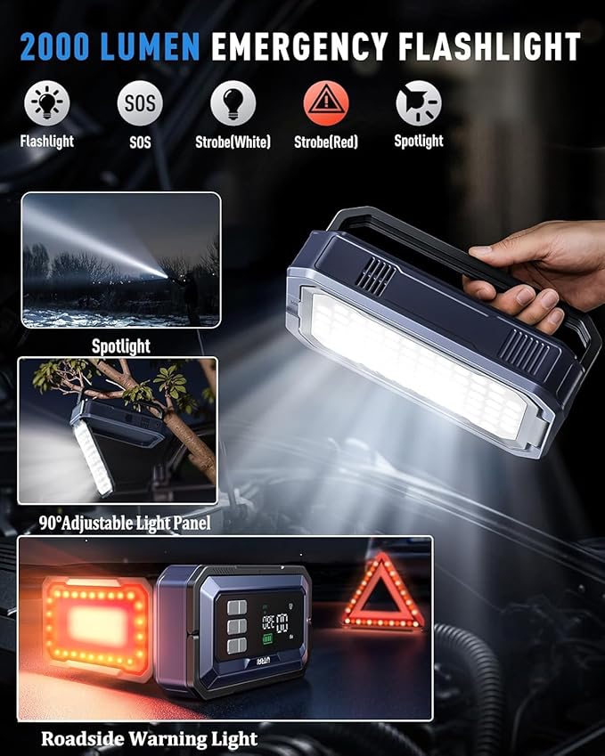 UTRAI Jump Starter with Air Compressor 150PSI, 7000A Peak 12V Jump Box for Car Battery (All Gas/12.0L Diesel), 160W DC Output Car Jumper Starter Portable, Jump Pack with OBD II Scanner, LED Light