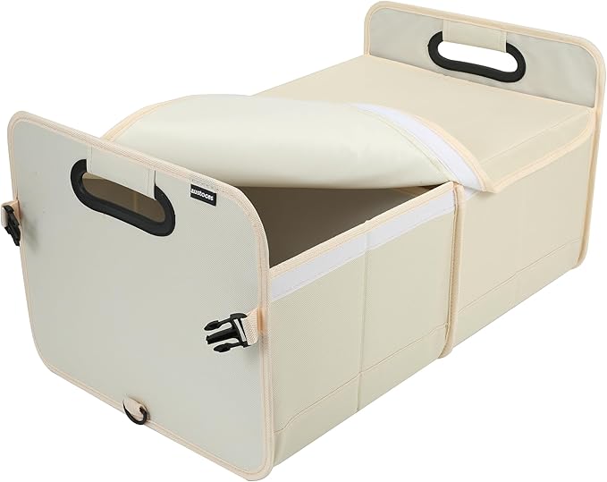Car Trunk Organizer With Soft Cover and Storage Bin Essentials Collapsible Organization Accessories for SUV/Sedan Beige