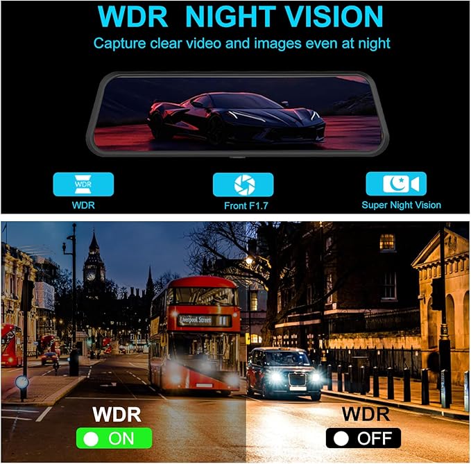 Mirror Dash Cam 4K Front and 2.5K Rear, IMX415 Rearview Mirror Camera for Cars, 5.8GHz WiFi, WDR, G-Sensor, Night Vision, Reverse Assist, Included 64GB Card