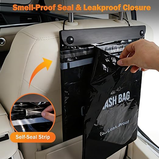 100 Count Disposable Car Trash Bags - 2 Gallon Leakproof & Smellproof Car Garbage Bags, Hanging & Stick-On Car Trash Can Alternative, 1.18 mil Heavy Duty for Car, SUV, Truck