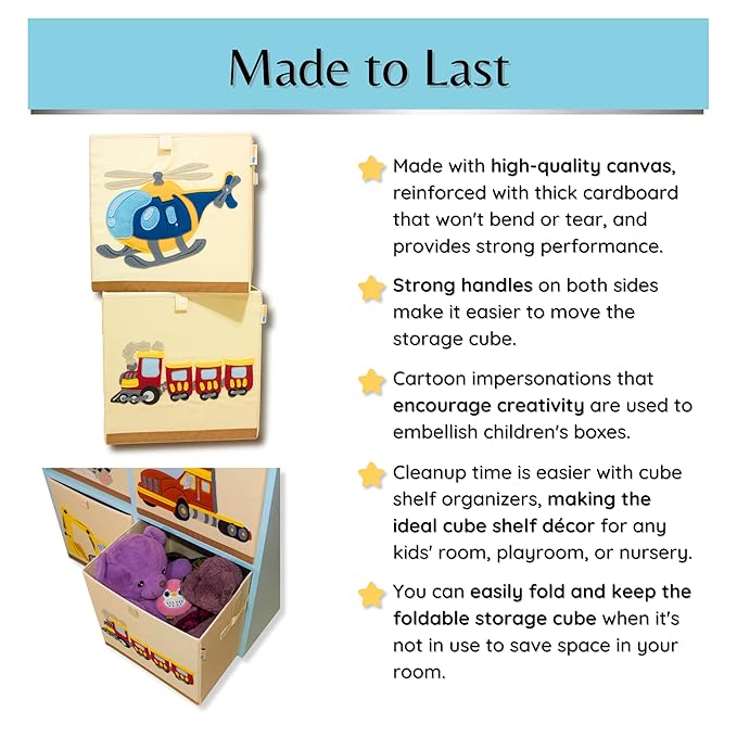 Washable Toy Box Storage Cube, Canvas Toy Chest Organizer Foldable Kids Toy Storage Organizers for Child's Bedroom or Playroom -13x13x13 Inch (Train)