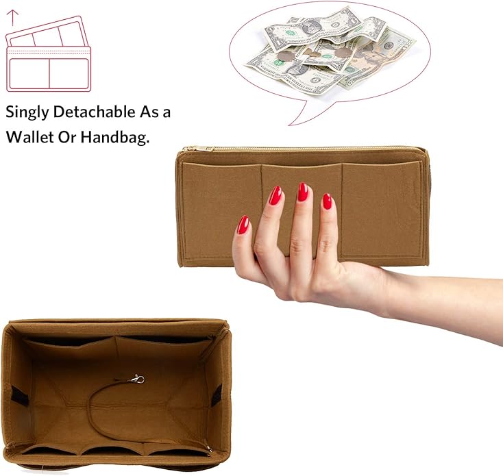 Purse Organizer Insert, Felt Tote Organizer Insert With Metal Zipper, Handbag Organizer For Speedy, Neverfull, Tote, Handbag, 7 Colors 5 Sizes