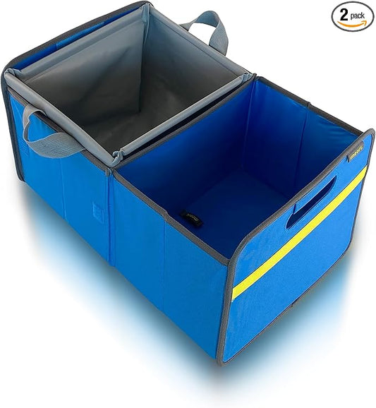 meori Collapsible Trunk Organizer for Car with Party Bowl for Tailgating, Road Trips, Car Camping, 2 Compartments