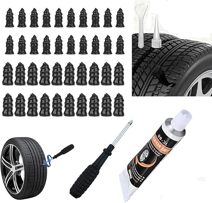 Tire Repair Rubber Nail Tire Repair Nail Tire Repair Rubber Screws Fast Tool Self-Service Suitable for Car Motorcycle Jeep Tire Puncture Repair