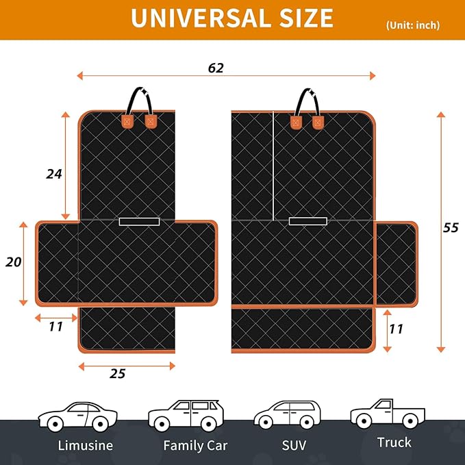 IVY&LANE Dog Car Seat Cover for Back Seat,Conversible 2-in-1 Waterproof Front Seat Cover,Heavy-Duty & Scratchproof Car Seat Protector Cover for SUVs,Trucks and Sedans,Large