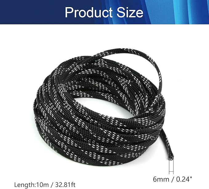 Aicosineg 32.81FT PET Braid Cable Sleeving Flexible Wire Mesh Sleeve Wire Braided Protective Sleeve 0.25inch Wrap Protector for Power Cord Protection Flame Retardant Cable Manage Silver