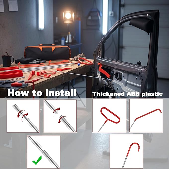 HIGH & SKY Car Tool Kit – Solid Steel Rod 68 Inch with Air Wedge & Pump | Multipurpose Car Repair Tool Kit for Vehicles, Home & Garage Use