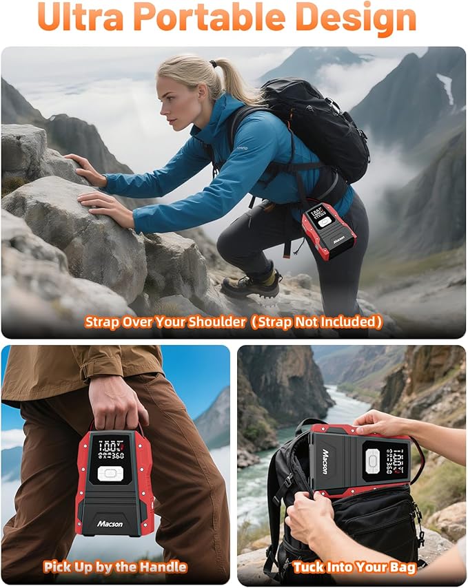 5000A Jump Starter with Air Compressor - Portable 12V Jump Box Battery Pack for 9.0L Gas/8.0L Diesel Engines, Car Jumper Starter Portable with 150PSI Tire Inflator, LED Screen, Fold-Up LED Flashlight