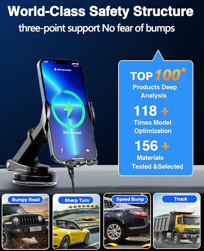 Wireless Car Charger, 15W Fast Wireless Charger for Car Auto-Clamping, Fit for iPhone 15 14 13 12 11 Pro Max Xs, Samsung Galaxy S23 Ultra S22 S21 S20, S10+ S9+ Note 9, etc