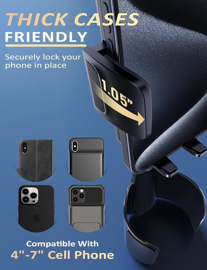 Tryone Cup Phone Holder Mount for Car: Upgrade Aluminum Adjustable Rod Cell Phone Cup Holder Stand for Auto | Truck SUV Compatible with iPhone & Samsung & All 4.0-7.0 Inches Smartphone