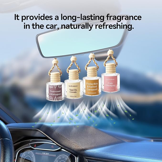 Car Air Freshener Diffuser, Hanging Car Scents Air Freshener, Car Fresheners Long Lasting, Essential Oil Diffuser, Fragrance Oil Air Diffuser, Teakwood & Mahogany 8ml*2