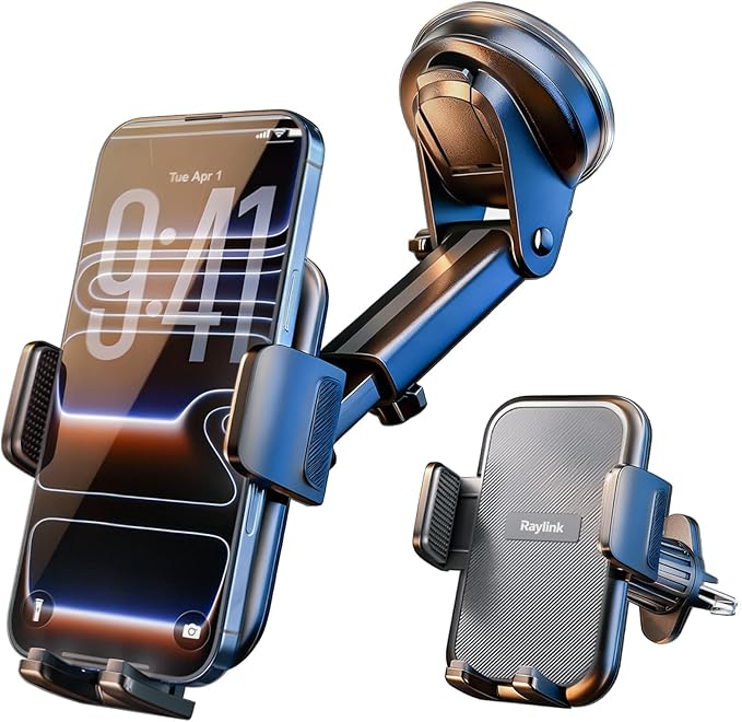 RayLink【2026 True Military-Grade Car Phone Holder【Upgraded Strongest Suction & Clip】 Universal Cell Phone Mount Truck Stand for Dashboard Windshield Vent for iPhone 17 Pro Max 16 15 Samsung