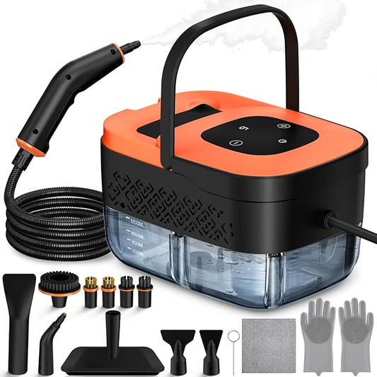 Steam Cleaner, Portable Steamer for Cleaning with 16pcs Accessories, 6-Level Adjustable, 15s Heat-Up, Handheld Steam Cleaner for Home for Tile, Grease, Dirt, Grout, Car Detailing, Orange