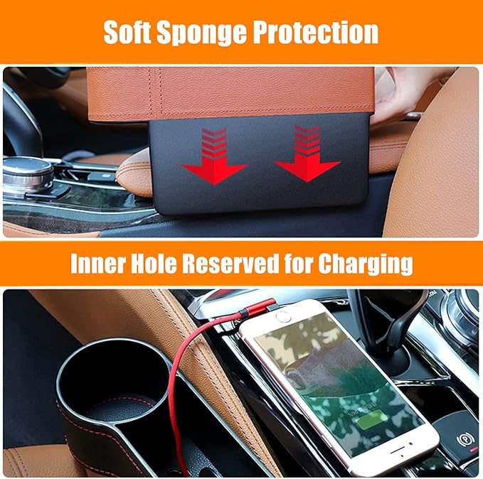 Car Seat Gap Filler Organizer Between Front seat car Organizer and Storage Box, Auto Premium PU Leather Console with Cup Holder, Car Pocket for Interior Essentials (for Driver Side)