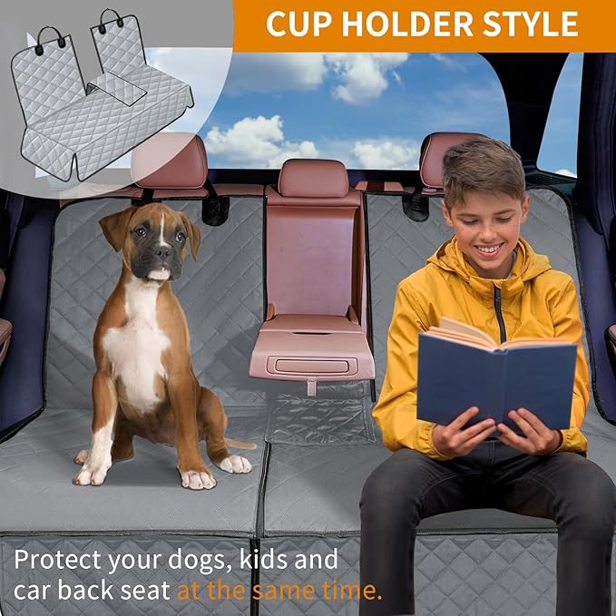 IVY&LANE Dog Car Seat Cover for Back Seat,Conversible 2-in-1 Waterproof Front Seat Cover,Heavy-Duty & Scratchproof Car Seat Protector Cover for SUVs, Trucks and Sedans(Standard,Grey)