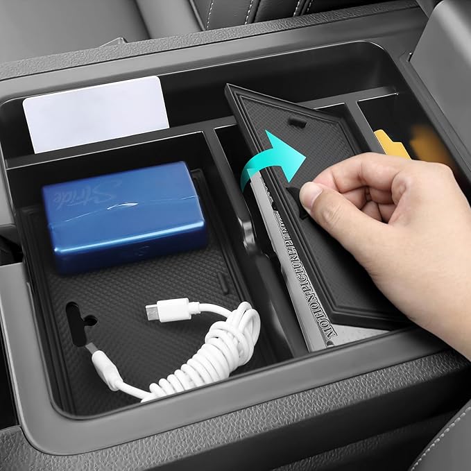 YOJOJOCO Center Console Organizer Compatible with Honda 2023-2025 2026 Pilot ＆ 2024-2026 Ridgeline ＆ 2024-2026 Passport Accessories Black ABS Plastic Material Armrest Hidden Secondary Storage Box