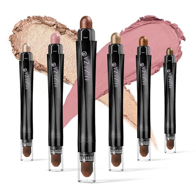 6PCS Cream Eyeshadow Stick Makeup Sets, Metallic And Matte Shimmer Eye Shadow Eye Brightener Stick Pencil Crayon, B01-Pink Brown
