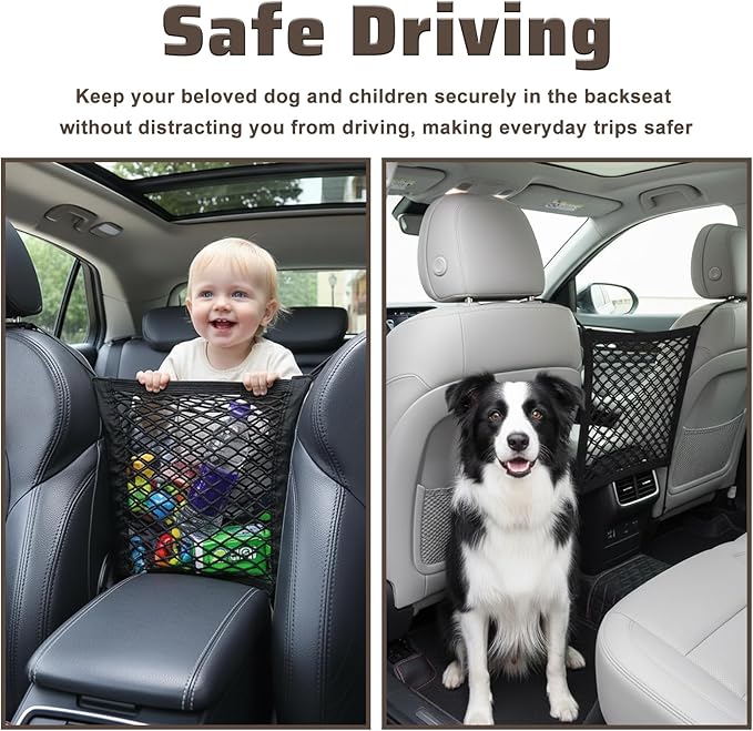 Dog Car Net Barrier Stretchable Mesh Dog Car Barrier For Suv Easy Install Elastic Cars Divider For Dogs with Storage Mesh Safer Driving Separates Pets From Passengers For Safely Cars Suvs Vans
