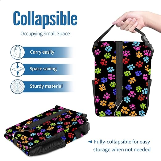 Paws Cat and Dog Print Car Trash Can with Lid Collapsible Reusable Waterproof Car Garage Bag,Automotive Garbage Can,Car Accessories Interior Car Organizer