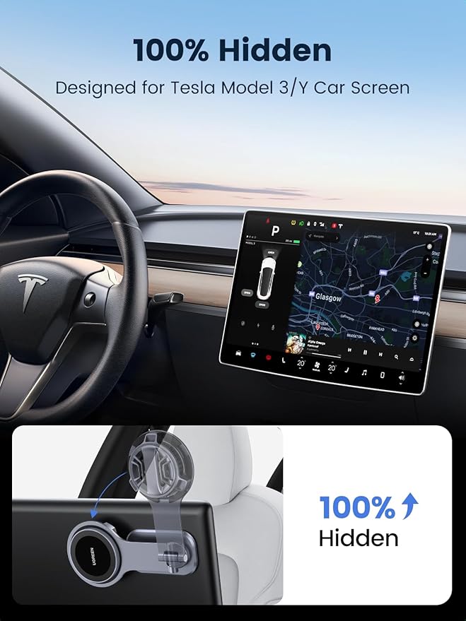 UGREEN Magnetic Wireless Car Charging Phone Mount, Phone Holder Compatible with Tesla Model 3/Y iPhone 17/17 Air/17 Pro/17 Pro Max/16/15/14/13/12 Series