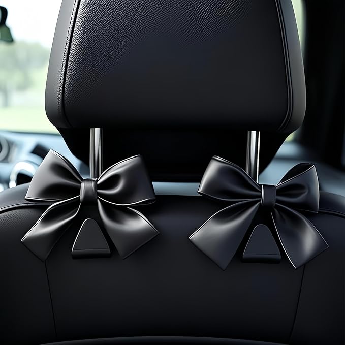 2-Pack Car Purse Hooks for Hanging Purses and Bags, Cute Bow car seat headrest Hooks for Hanging car Purse Hooks. (Black)