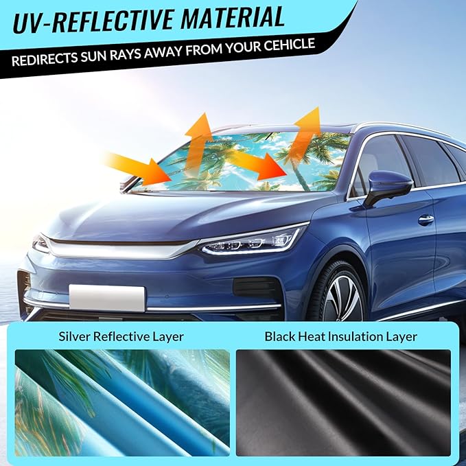 Windshield Sun Shade - Car Windshield Sun Shade for UV Protection Heat Reduction 2026 Sun Visor for Car Interior (57"x31")