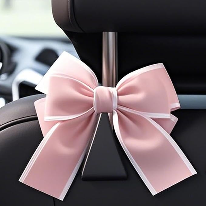 2-Pack Car Purse Hooks for Hanging Purses and Bags, Cute Bow car seat headrest Hooks for Hanging car Purse Hooks. (Pink)