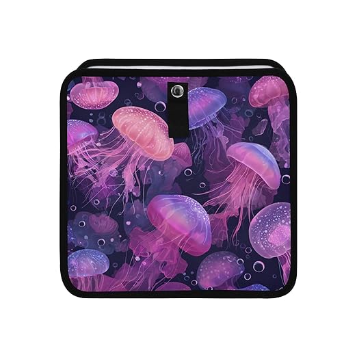Car Trash Can Organizer Bin with Adjustable Strap for Back Front Seat Console Waterproof Leakproof Collapsible Portable 11 Inch Jellyfishes and Bubbles Pink