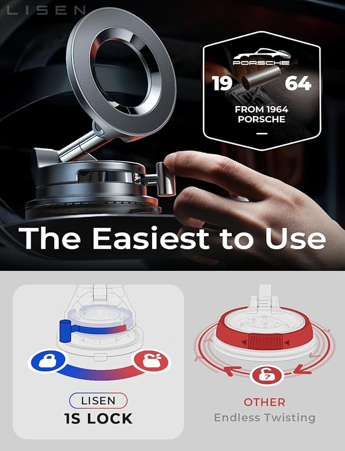 LISEN for Magsafe Car Mount, Cell Phone Holders for Your Car, Magnetic Car Accessories for Women Men Jeep Truck, Gifts for Mothers Day Him Her for iPhone 17 Pro Max 16 15 14 13 12, Samsung S26, Black