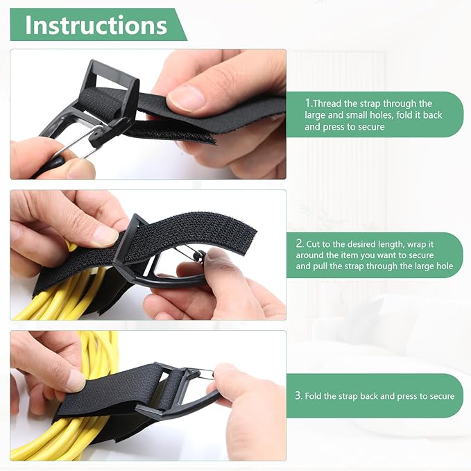 Heavy Duty Long Storage Straps, Adjustable Hook and Loop Straps with Carabiner Clips for Fastening and Hanging on wall for Extension Cords, Hoses, Cables, Ropes for Home, Garage or Workshop