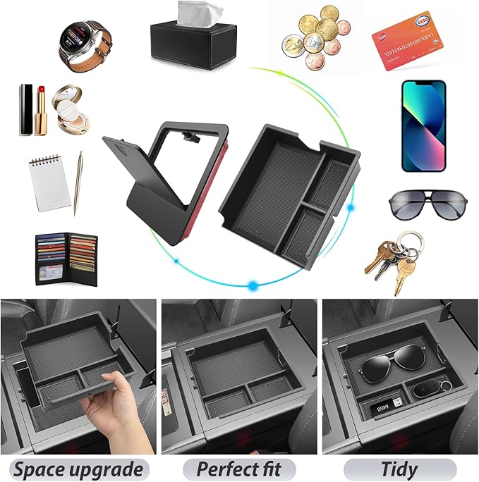 SKTU 2Pcs for 2024 2025 2026 Lexus GX550 Accessories Center Console Organizer for 2024 2025 2026 Lexus GX550 Console Tray & Hidden Storage Box GX550 Privacy Storage Box (NOT Fit for Cool Box)