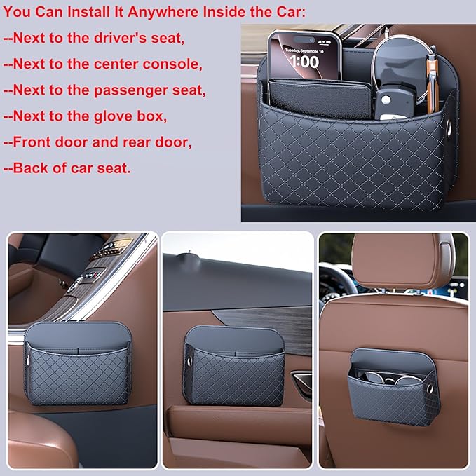 2 PCS Car Seat Side Storage Pocket Organizer Holder for Auto Door, Console, Vehicle Seat Gap Filler Tray Bag for Phone, Pen, Key, Sunglass, Invoice, Car Registration, Notepad, Card, USB Data Line