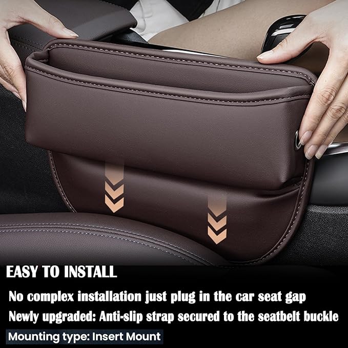 2 Pack Universal Fit Car Gap Filler, Premium Leather Seat Gap Filler Organizer, Car SUV Truck Essentials (Brown 2 pack)