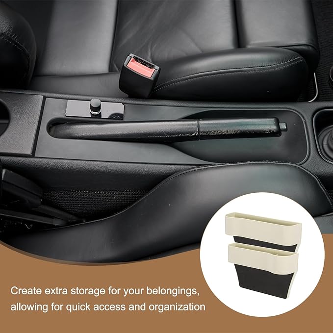 HARFINGTON Car Seat Gap Filler Organizer 10.2 x 6.5 x 2.4 Inch ABS Universal Car Organizer Storage Box Between Seat and Console (Right) with Cup Holders for Phone Sunglasses Keys, Beige