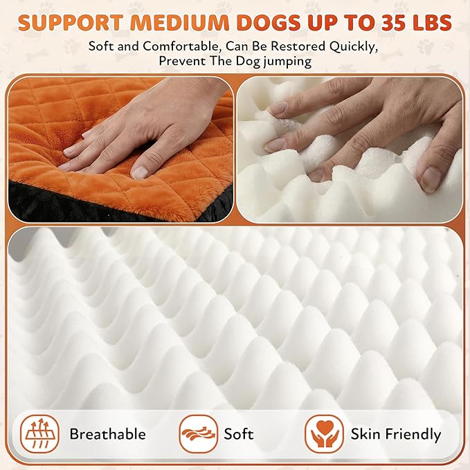 Dog Car Seat for Small Medium Dogs, 6" Booster Pet Cars Seats, Pet Car Seat Travel Bed with Storage Pockets and Dog Safety Belt, Detachable Washable Cover, Fits Dogs up to 35lbs (Black Orange)