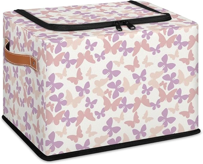 Large Toy Box Collapsible Storage Bins with Lids Closet Storage Baskets for Organizing Shelves Nursery Toy Storage Organizer Boxes for Kids, Boys, Girls (Pink Purple Floral Butterfly)