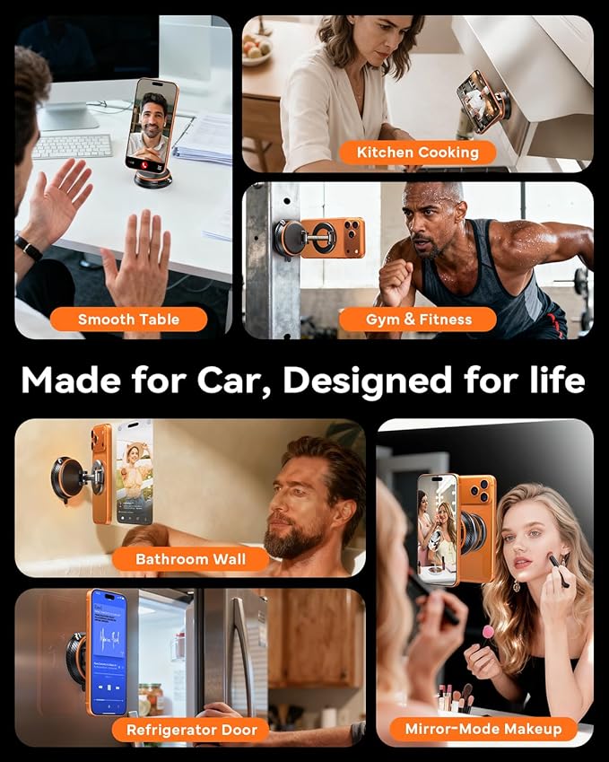 Upgraded Car Phone Holder for Magsafe [108+LBS Strongest Suction & 3000gf Magnetic] Vacuum Magnetic Phone Holders for Your Car 360° Adjustable Car Phone Mount for iPhone & Android Orange