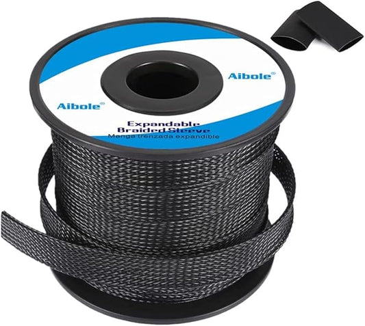 100Ft-1inch PET Expandable Braided Wire Sleeving,Wire Loom Cable Sleeve for TV,Computer,Home Theater,Automotive,Home Industrial,Electrical Wires,Chemical,Protect Cat from Chewing Cords,Black
