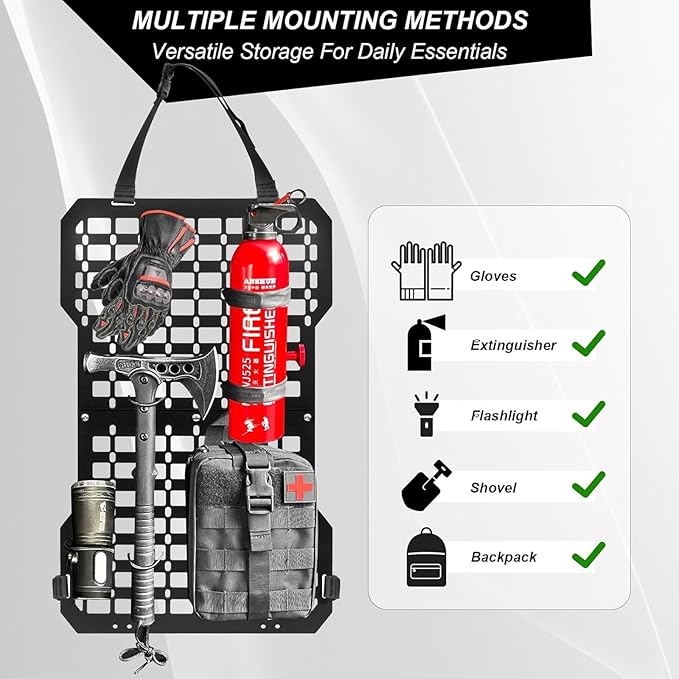 Rigid Molle Panels for Vehicles Truck Mount Rack Panel Tactical Seat Back Organizer Adjustable with 3 Storage Bag
