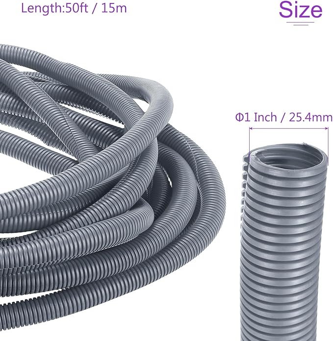 DMiotech 50ft Wire Loom Split Tubing 1 Inch(25.4mm) ID, Cord Protectors from Pet Flexible Conduit Cable Management for Office Home Garden, Gray