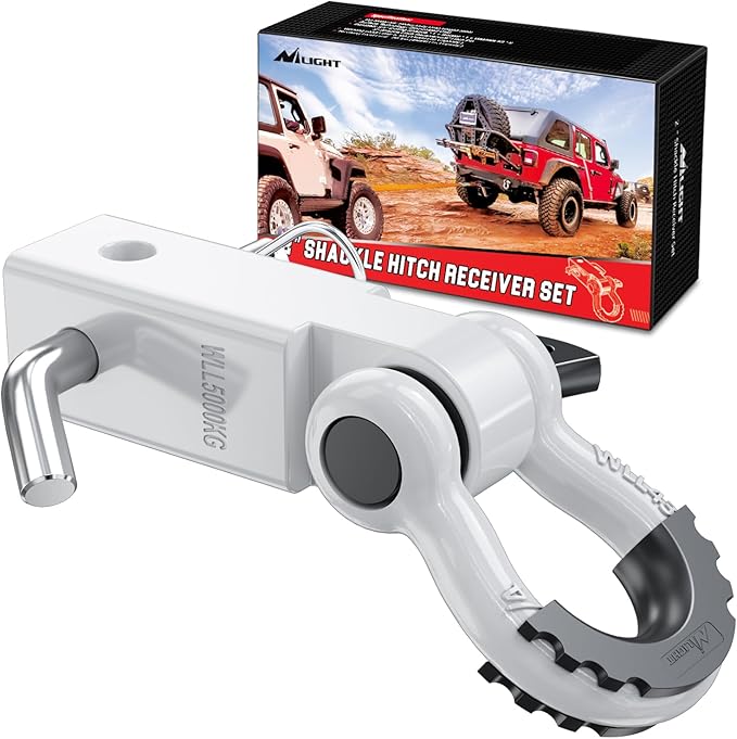 Nilight Shackle Hitch Receiver 2Inch 45000 LBs Breaking Strength 3/4" D Ring Pin Heavy Duty Solid Recovery Towing Kit for Trucks Jeeps Off-Road