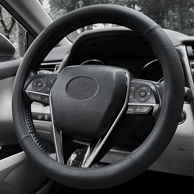 Steering Wheel Cover Standard Size 14.5-15 inch, Non-Slip Car Wheel Cover Protector, Breathable Microfiber Leather, Black